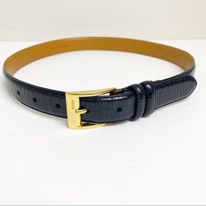 Ralph Lauren Belt Black Croc Embossed Leather Gold
